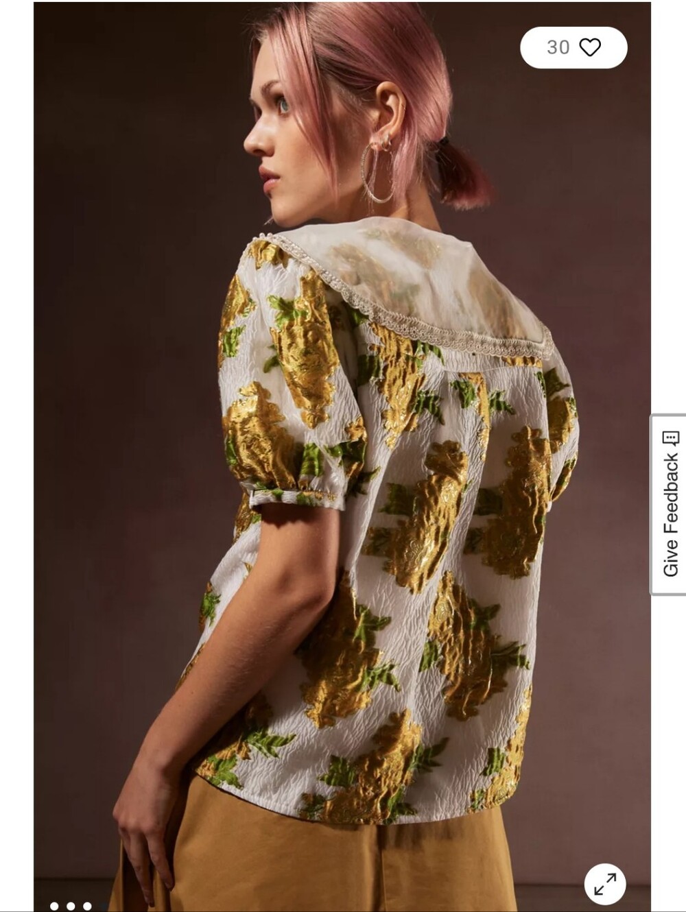 Sister Jane Dream Floral Jacquard White Gold Blouse Size S - Picture 4 of 12